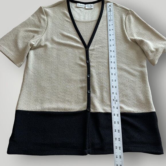 Liz Baker Essentials Women's S Black Tan Colorblock Two-fer Short Sleeve Blouse - Picture 10 of 10